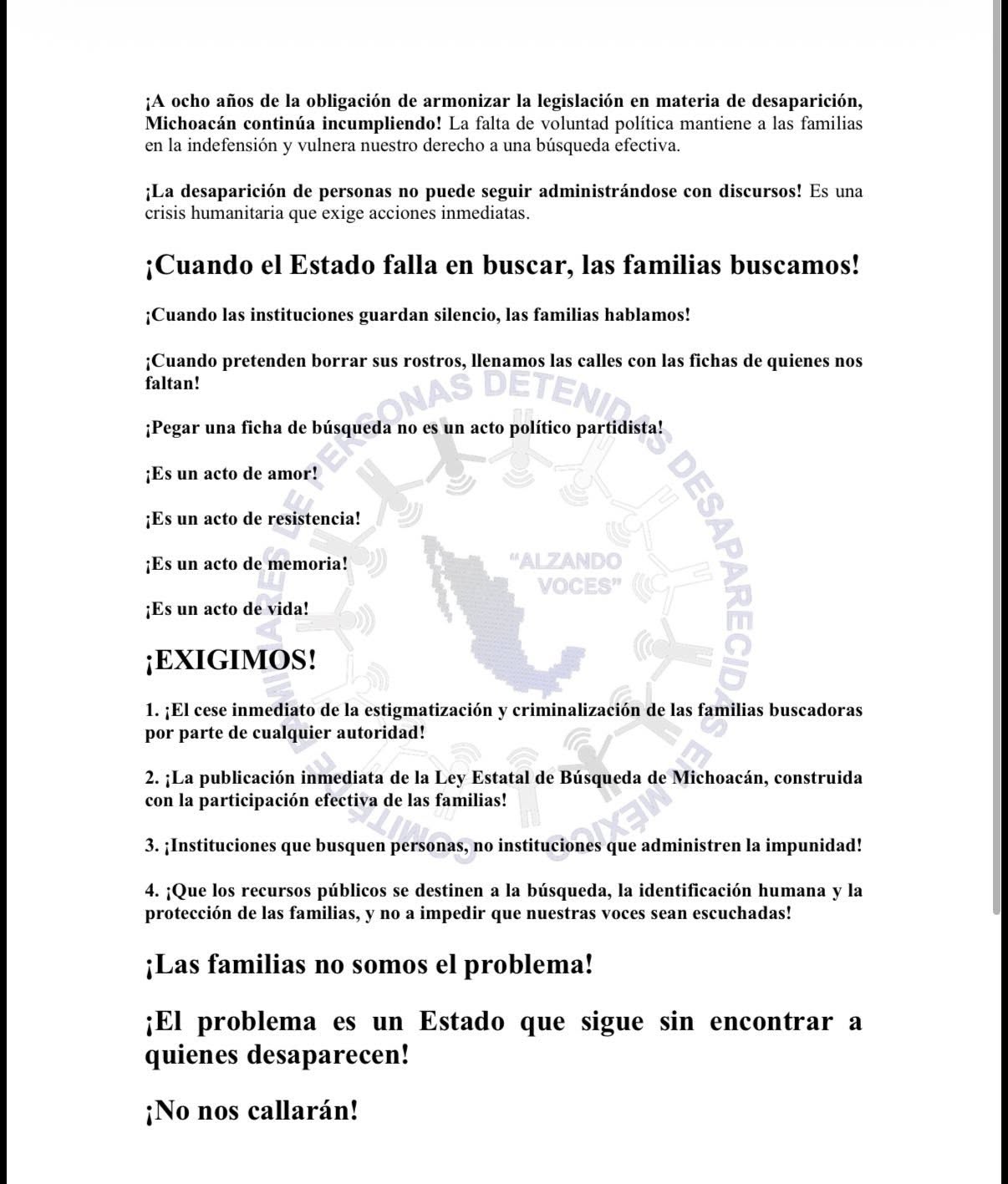 COFADDEM denuncia criminalización de familias buscadoras