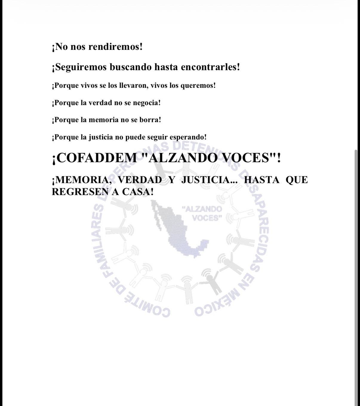COFADDEM denuncia criminalización de familias buscadoras