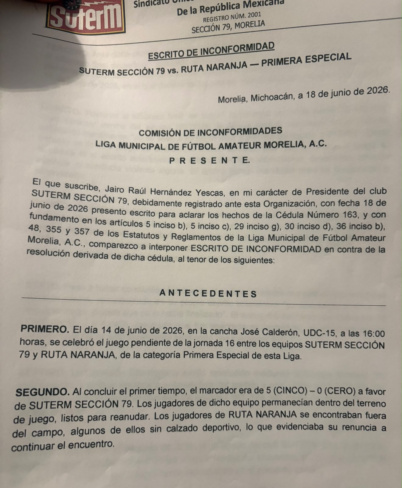 Irregularidades en Liga Municipal de Morelia; presidente responde: Reglamento es parejo