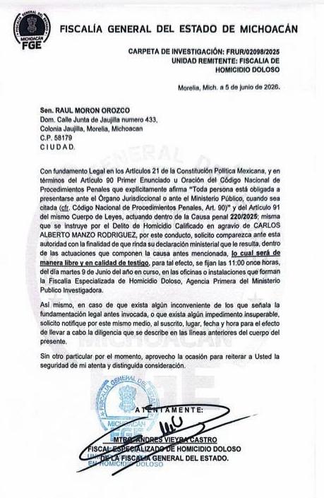 Raúl Morón, citado a declarar ante la FGE