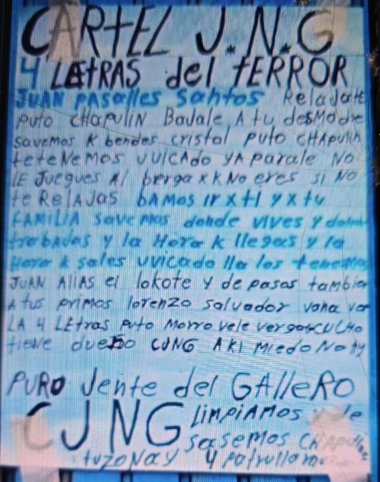 Amenaza firmada por el CJNG circula en Cocucho, Charapan