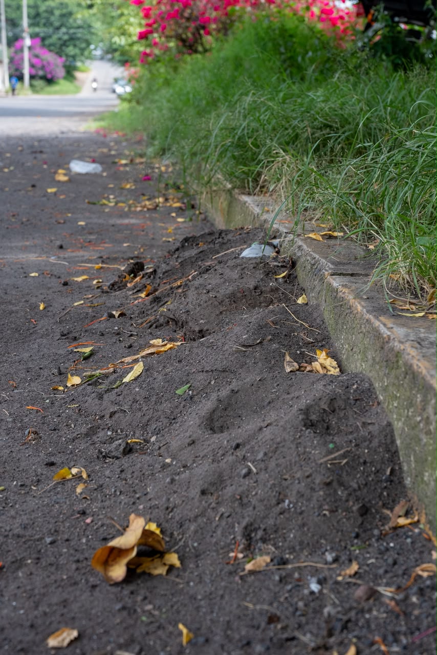 Cuando baja el agua, el lodo permanece en la avenida Poliducto